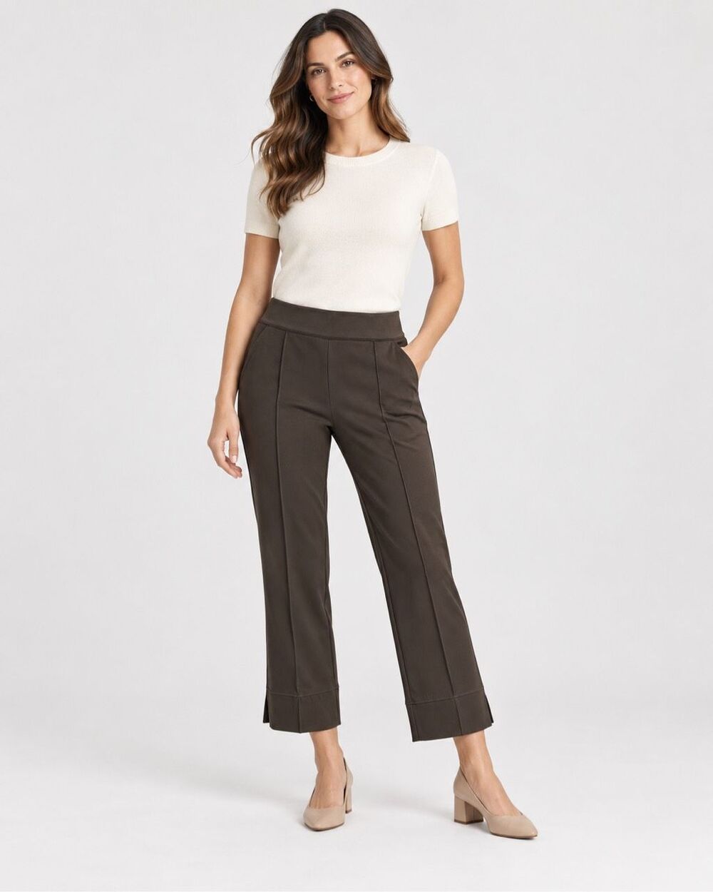 M.M.LaFleur Robin Light Scuba Cropped Pull On Straight Leg Pants NWOT 12 Brown